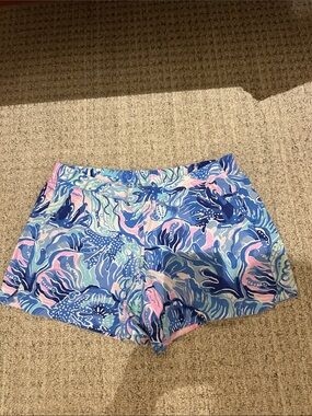 Lilly Pulitzer Blue and Pink Abstract Print Athletic Shorts